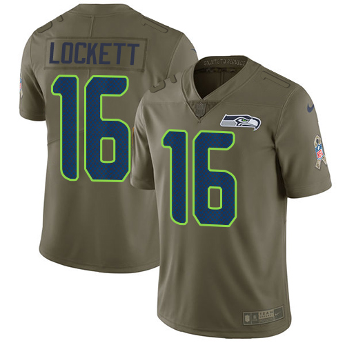 Nike Seahawks #16 Tyler Lockett Olive Men's Stitched NFL Limited Salute to Service Jersey